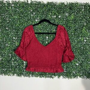 Band of Gypsies Lea Rhubarb Smocked Crop Top Size Large Red NWT